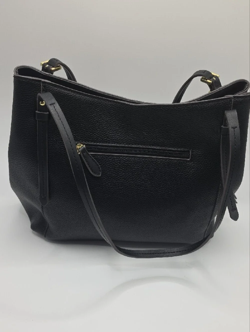 Liz Claiborne Black Pebbled Shoulder Tote with Gold Hardware